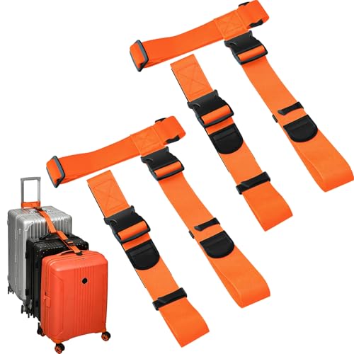 BILIONE 4 Pack Luggage Connector Straps,Connect 3 Suitcases ＆ Add A Bag | Suitcase Straps, Luggage Straps for Suitcases Adjustable Buckle Belt,Suitable for Suitcases from 20 to 32 inches(Orange) - color: Orange, size: 4 Pack