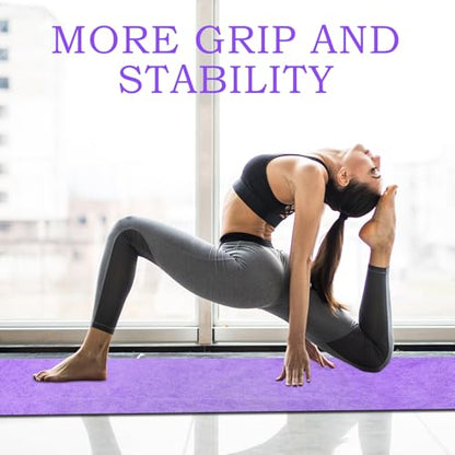Hot Yoga Towel with Grip Dot, Non Slip Sweat Absorbent Microfiber Yoga Mat Towels for Hot Yoga, Pilates, Fitness and Workout 72inch x 24inch - color: Puprle
