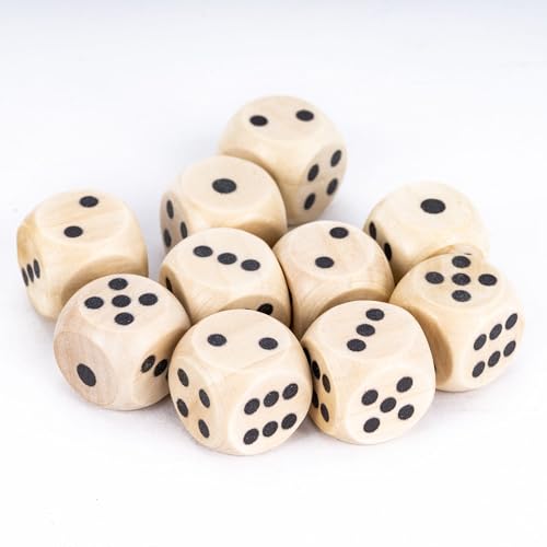 10PCS 16mm D6 Dice Set Wooden 6 Sided Dice for DND RPG Board Games - color: D6-black P