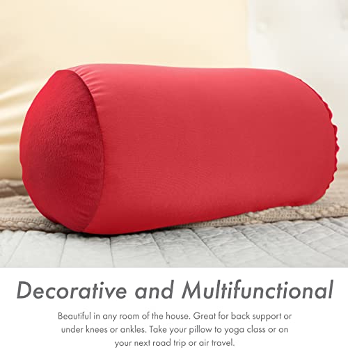 Microbead Bolster Neck Roll Pillow, 14x8 in Cylinder Tube, Deep Red - color: Deep Red