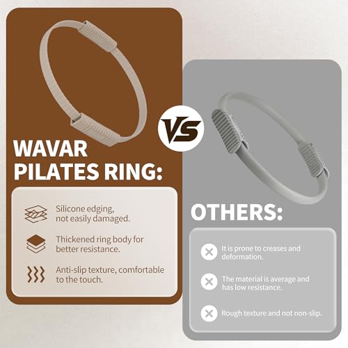 Wavar Pilates Essentials Kit for Women, 13.5" Magic Circle Fitness Set | with mini ball & resistance bands, for beginner home workouts, including exercise guide - color: Cream
