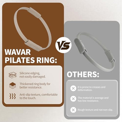 Wavar Pilates Essentials Kit for Women, 13.5" Magic Circle Fitness Set | with mini ball & resistance bands, for beginner home workouts, including exercise guide - color: Cream