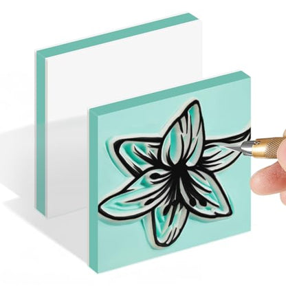 Frienda 1 Pcs 2" x 2" Rubber Carving Blocks Linoleum Blocks for Printmaking, Stamp Making, DIY Crafting, Scrapbook, Painting, Soft and Easy to Carve (White Green)