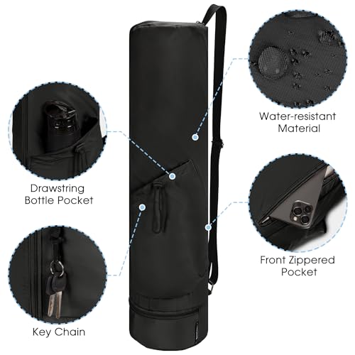 sportsnew Yoga Mat Bag Drawstring Pocket-Full Zip Cargo Yoga Mat Carrier Bag with Water Bottle Pocket and Bottom Wet Pocket Exercise Yoga Mat Carrier Multi-Functional Storage Bag, Blue & Black