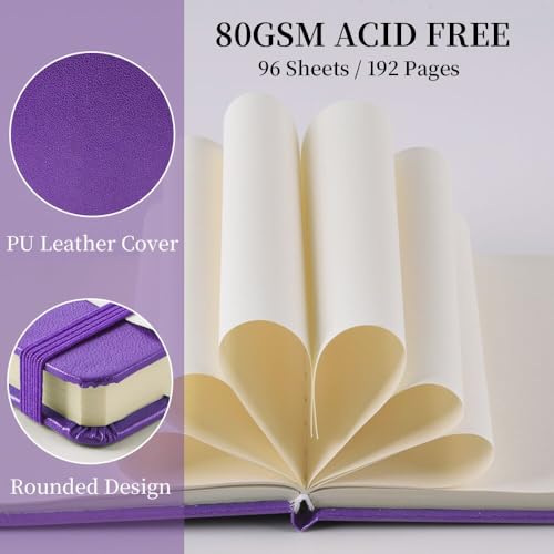 5x5 Pocket Sketch Book,80gsm Hardcover Art Sketchbook for Drawing Journal | PU Cover,Blank Paper,96Sheets/192Pages,Lay-Flat,Portable Travel Creation Paint Diary Memo Planner,Dry Media.Purple - color: PU Cover-5x5in-Purple