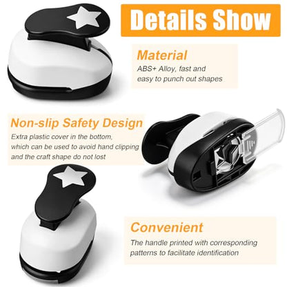 CHENGU 3 Pack Star Hole Punch 2"/1"/0.6", Black | Paper Craft Cutters for Card Making, Shape Punches for Scrapbooking, Includes 10 Sheets Stickers, Photo Album DIY Projects - color: Black and White, style: Star