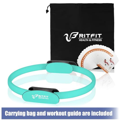 RitFit Pilates Ring 14 Inch Magic Fitness Circle for Inner Thigh Toning | Bonus Workout Guide & Storage Bag Included, Lightweight & Portable, Pilates Yoga Full Body Toning - style: Cyan