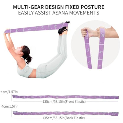 Yoga Blocks 2 Pack with Elastic Stretch Band & Bag – High Density Foam Yoga Blocks for Stability, Deep Stretching & Balance, 12-Loop Resistance Strap for Yoga, Pilates, Dance & Flexibility Training - color: Pink+Purple