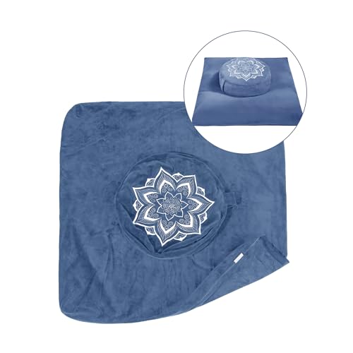 Meditation Zafu Cushion Set,Removable Machine-Washable Luxury Velvet Cover (Blue（Only Cover）) - color: Blue（only Cover）