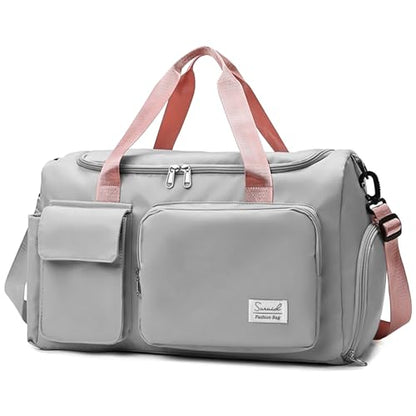Suruid Gym Bag with Shoe Compartment, Sports Duffle Bag for Women, Pgray - color: Gray Pink