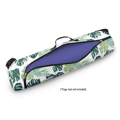 Yoga Mat Bag for Women & Men Full-Zip Yoga Mat Carrier Bag for Class Workout Park with Adjustable Strap - color: Green Palm Leaf