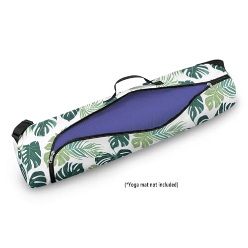 Yoga Mat Bag for Women & Men Full-Zip Yoga Mat Carrier Bag for Class Workout Park with Adjustable Strap - color: Green Palm Leaf