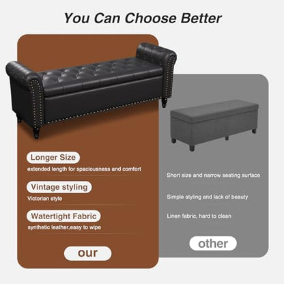 FiveWillowise 65" Bedroom Bench, End of Bed Bench with Storage, Black - color: Black, size: 65-inch