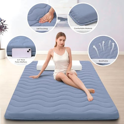SCHNAUZER HOME Japanese Floor Mattress Futon Mattress Twin 3.5" Thick Blue - color: Blue, size: Twin( 80 x 39 )