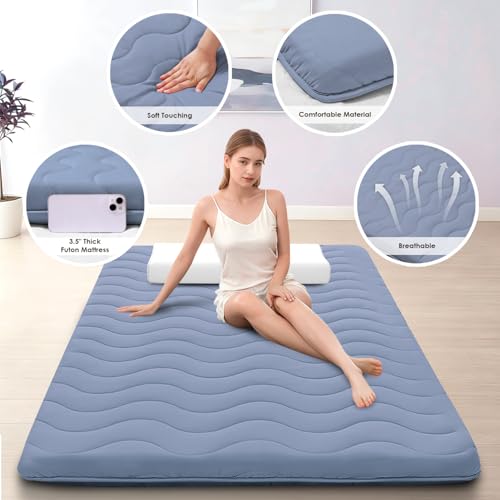SCHNAUZER HOME Japanese Floor Mattress Futon Mattress Twin 3.5" Thick Blue | Foldable Mattress Tatami Mat Sleeping Pad, 100% High Density Foam, Roll Up Floor Lounger Bed for Living Room Guest Room RV - color: Blue, size: Twin( 80 x 39 )