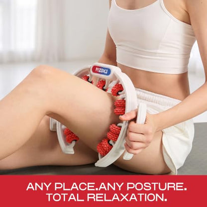 Cellulite Massage Tool, Anti-Cellulite Roller- Lymphatic Drainage Massager - Muscle Roller, Deep Fascia Massage, Dimpled Skin Removal, Legs/Thighs/Buttocks (15 Wheel - Red) - color: White and Red