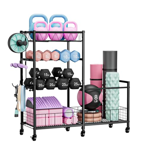 HavenlyYouth Dumbbell Rack, Home Gym Weight Rack Storage, Adjustable Dumbbell Stand Organizer with Wheels, Holds Dumbbells, Kettlebells, Yoga Mats - size: 33.5"