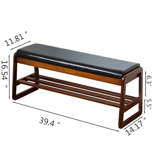 SOBIBO Solid Wood Shoe Rack Bench with Flip-Top Storage, Black, 39.4" | Mid-Century Modern, Flip-top Hidden Storage, Faux Leather Cushion, 600lb Capacity, Ideal for Entryway, Hallway, Bedroom - color: Black(flip‑top), size: 39.4 inches