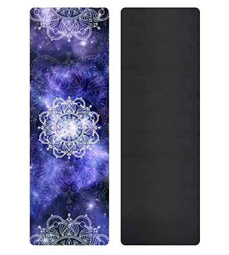 Non Slip Yoga Mat TPE Workout Mat for Men Women, Thick Workout Mat with Carrying Strap, Fitness Mats for Exercise, Yoga, Fitness, Pilates, Floor Workouts (72" x 24" x 6mm) - color: Flower A
