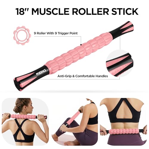Muscle Roller & Massage Roller Stick for Athletes - Lymphatic Drainage Support, Relieves Muscle Soreness, Cramping & Tightness - Targets Legs, Arms, Back & Calves （Pink ） - color: Pink