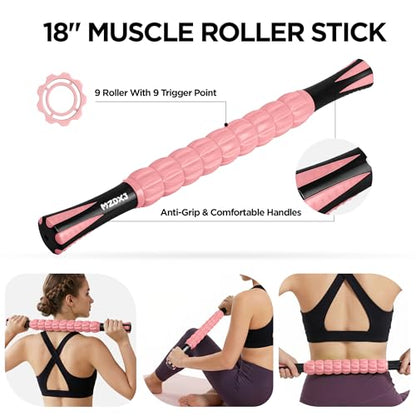 Muscle Roller & Massage Roller Stick for Athletes - Lymphatic Drainage Support, Relieves Muscle Soreness, Cramping & Tightness - Targets Legs, Arms, Back & Calves （Pink ） - color: Pink