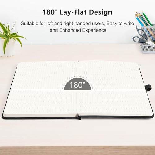 RETTACY Dotted Journal Notebook, 192 Pages, A5 Medium Size (5.7'' x 8.3'') | Leather Hardcover, 100 GSM Thick Paper, for Journaling, Planning, Tracking (Black) - color: Black, style: Dotted