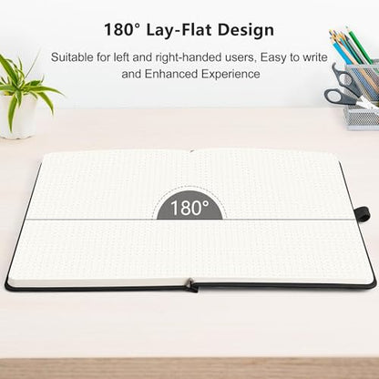 RETTACY Dotted Journal Notebook, 192 Pages, A5 Medium Size (5.7'' x 8.3'') | Leather Hardcover, 100 GSM Thick Paper, for Journaling, Planning, Tracking (Black) - color: Black, style: Dotted