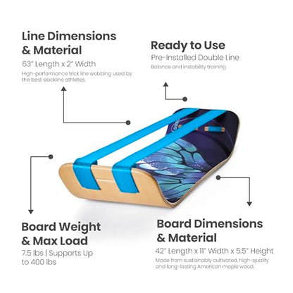 GIBBON SlackBoard, Balance Board Kids & Adults, Slackline Balance Trainer - color: Butterfly Plus - 2 Line