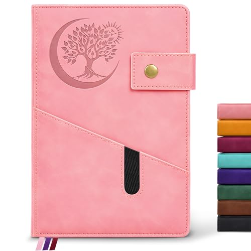 PAIBAS Lined Journal Notebook for Men, A5 Leather Journals for Writing Women, Hardcover Notebooks for Work,School,Note Taking,Travel,Business,Personal daily Diary,200 Page College Ruled (5.9" x 8.4") - color: Pink, size: Lined Page