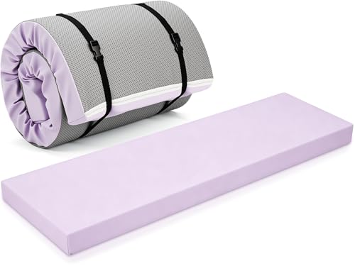 Lyrow 3 Inch Thick Yoga Mat, 72 x 24 Inch Cushioned Foam Floor Mat with Carry Strap, Non Slip PU Leather Workout Pad for Pilates, Stretching, Restorative Yoga and Home Gym - color: Taro Purple