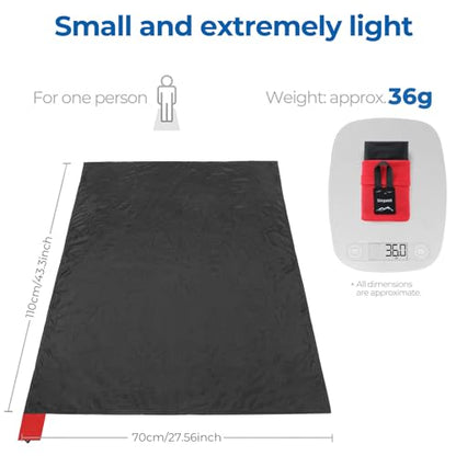 Pocket Picnic Blanket, Small Picnic Blanket 43x27" 1.27oz Black 1 Person - color: Black (Red Pack), size: 43x27″