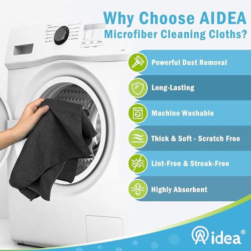 AIDEA Black Microfiber Cleaning Cloth-8PK, Cleaning Rags 12"x 16" Reusable - color: Black, size: 12in.x16in.