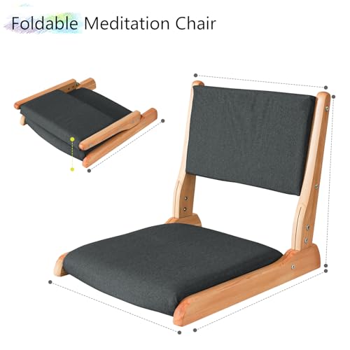 Japanese Floor Chair with Back Support, Foldable Meditation Chair, Legless Tatami Chair with Cushion, Floor Seat for Living Room, Bedroom, Bay Window (2, Black) - color: Black