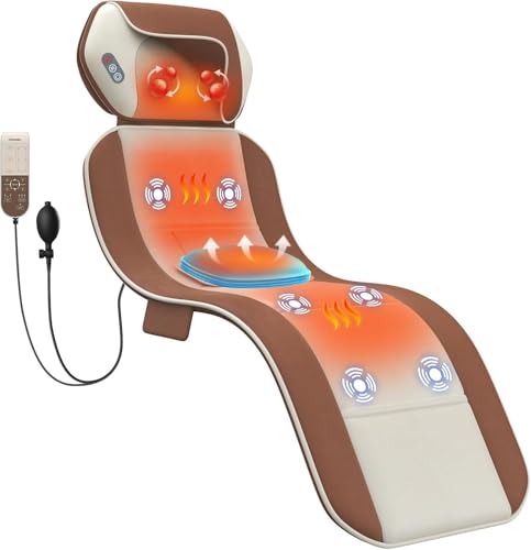 Full Body Massage Mat with Shiatsu Neck Massage Pillow, Heated Relaxation Pad with Lumbar Support, Foldable Massage Mattress with Vibration for Bed, Sofa, Floor or Recliner, Gift for Dad/Mom/Friends - color: Brown & Beige