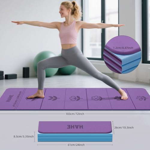 HAHE Extra Thick 7-Fold Yoga Mat, 72"x24"x0.47" TPE Exercise Mat | High Rebound & High Density Portable Mat for Women & Men, Non-Slip Travel Mat for Yoga, Pilates, Floor Exercise - color: Flower Purple + Sky Blue