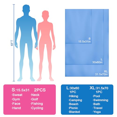 Camping Towel L Size Fast Drying Microfiber Lightweight for Men Women Travel Body Beach Hiking Swimming Yoga Mat Sweat Towels(Blue, 1 Pack L) - color: Blue, size: 1 Pack L