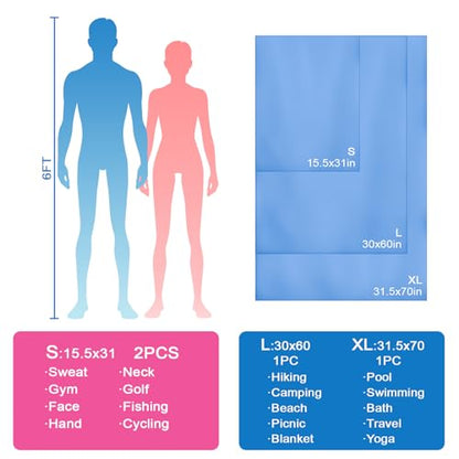 Camping Towel L Size Fast Drying Microfiber Lightweight for Men Women Travel Body Beach Hiking Swimming Yoga Mat Sweat Towels(Blue, 1 Pack L) - color: Blue, size: 1 Pack L
