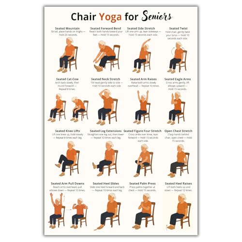 Chair Yoga for Seniors over 60 Chart Poster Wall Art Tai Chi Chair Workout Chart Canvas Wall Decor Prints Chair Exercises for Seniors Wall Art Modern Painting for Bedroom Living Room 12x16 Inch Unframed - color: D, size: 24"L x 16"W