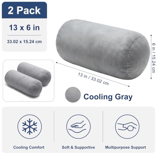 Fuutreo 2 Pcs Round Cylinder Bolster Pillow Roll Cooling Cervical Neck Roll Pillow Short Body Support for Head Neck Back Legs and Yoga Sofa Bed Travel Lounge and Home Decor 13 x 6 Inch