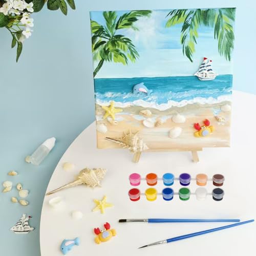 16 Pack Canvas and Easel Set, 8 x 10 inch Painting Kit for Party Supplies | Sip and Paint Kit with 12 Colors Acrylic Paint for Adults Beginners