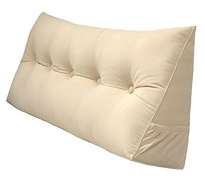 Peachwell Handmade Headboard Pillow-Queen Wedge Triangular Bed Rest Large Bolster Cushion Headboard Backrest Pillow with Removable Cover and Two Large Side Pockets (Beige, Queen: 59 x 8 x 20 inches) - color: Beige, size: Queen: 59 x 8 x 20 inches