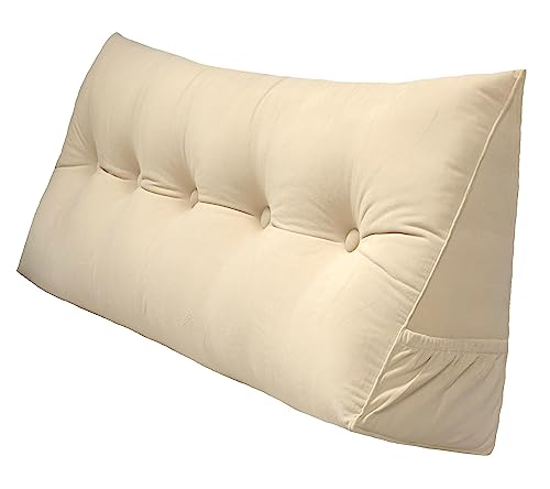 Peachwell Handmade Headboard Pillow- Triangular Wedge Support Large Bolster Cushion Headboard Backrest Pillow with Two Large Side Pockets for Bed Rest (Beige, California King: 71 x 8 x 20 inches) - color: Beige, size: California King: 71 x 8 x 20 inches