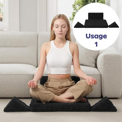 Meditation Cushion, Meditation Mat with Knee Support, Ink Black - color: Ink Black, size: 24X24X2 Inch