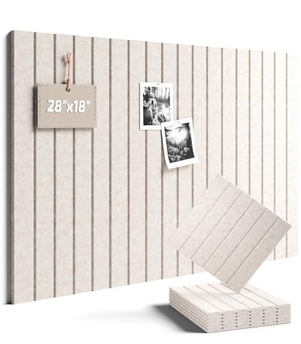28" x 18" Felt Bulletin Board Tiles, Fine Stripe, Oatmeal | 6-Pack Cork Board Alternative, 30 Adhesive Tabs, Push Pin Board, Wall Decor, Office, Home, Classroom, Dorm - color: Oatmeal, size: Fine-Stripe