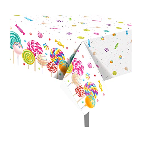 1 Pieces Lollipop Party Plastic Tablecloth 54 x 87 Inch Sweet Candy Long Rectangular Table Cover for Buffet, Colorful Lollipop Party Holiday Dinner, Picnic or Tablecloth for Kitchen Event Use - color: Lollipop