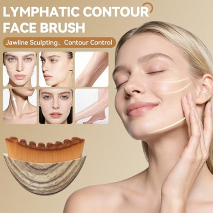 2PCS Lymphatic Contour Face Brush & Stainless Steel Gua Sha Tool Set, for Face and Neck Massage gua sha, Jawline Puffiness, Lifting, Relaxation, Lymphatic Drainage