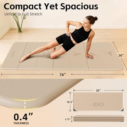 Foldable Yoga Mat Extra Thick 0.32"(8mm) | Folding Exercise Mat,Odorless POE, Non-Slip Grip, No-Curl Edges, Great for Yoga, Pilates & Home Workouts - color: Beige-Pattern