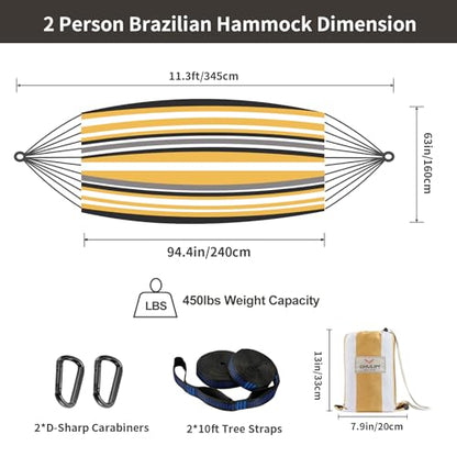 Brazilian Double Hammock with Tree Straps, Extra Large, 450 lbs Capacity - color: Coffee Stripe, size: X-Large
