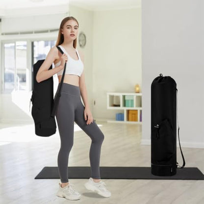 Yoga Mat Bag,Full Zip Cargo Yoga Mat Carrier Bag with Drawstring Water Bottle Pocket,Exercise Yogas Mats Carrier Holder for Women & Men - color: Black