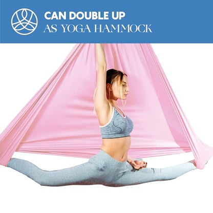 Aerial Silks Starter Kit, 9 Yards, Aerial Yoga Hammock, Hardware - color: Pink